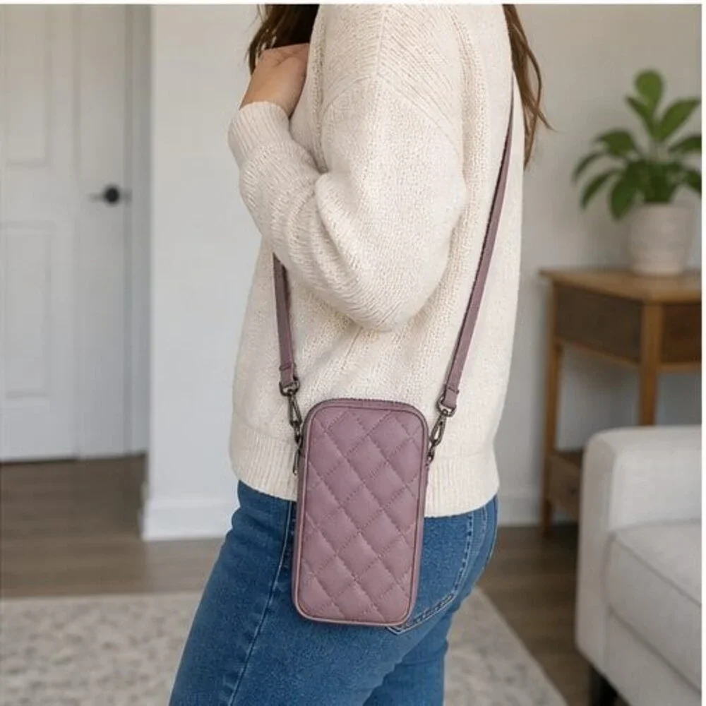 Mauve Quilted Crossbody Bag